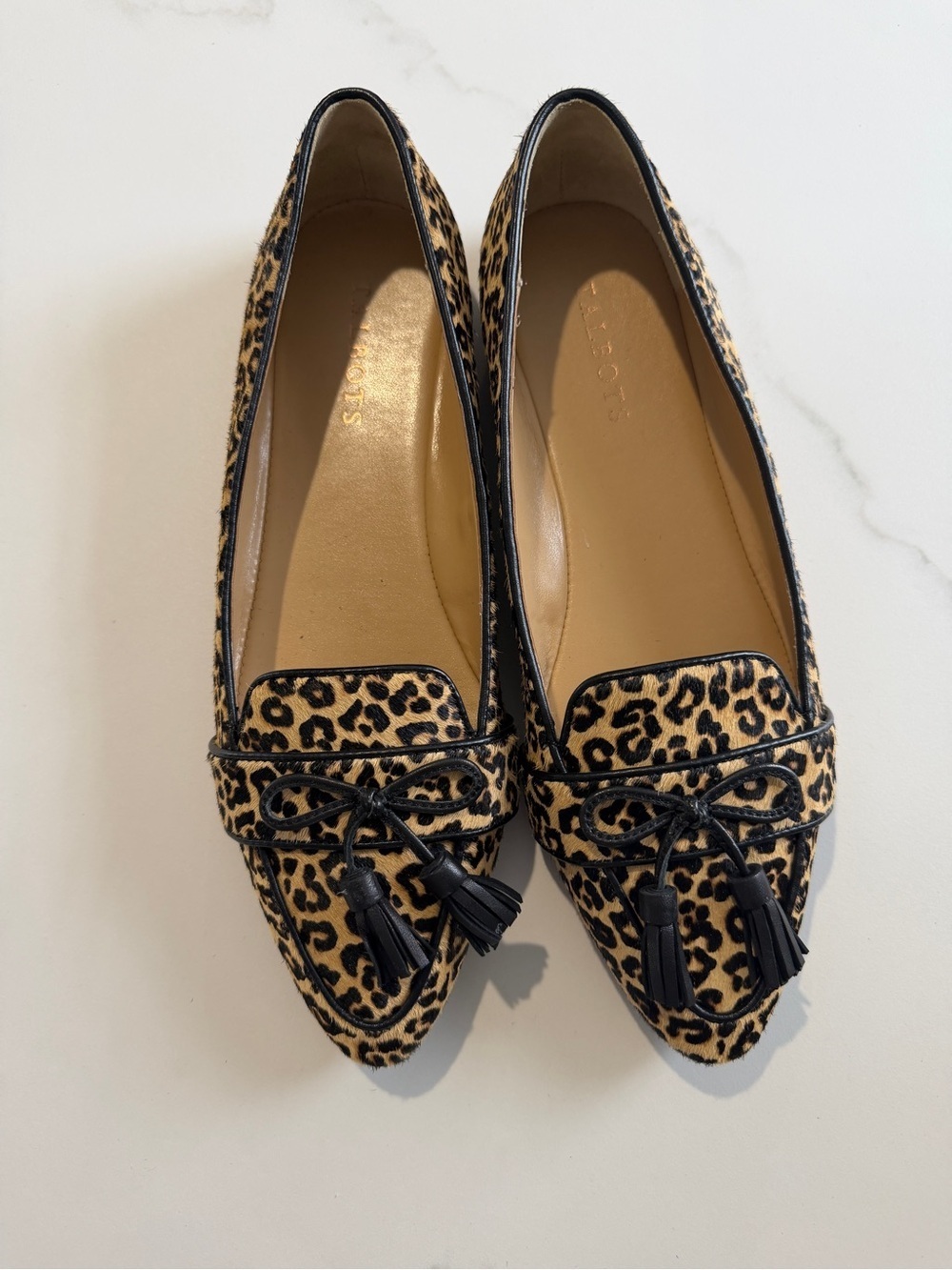 Talbots Leopard  Calf Hair- Print Tassel Loafers in Tan and Black - Picture 2 of 6